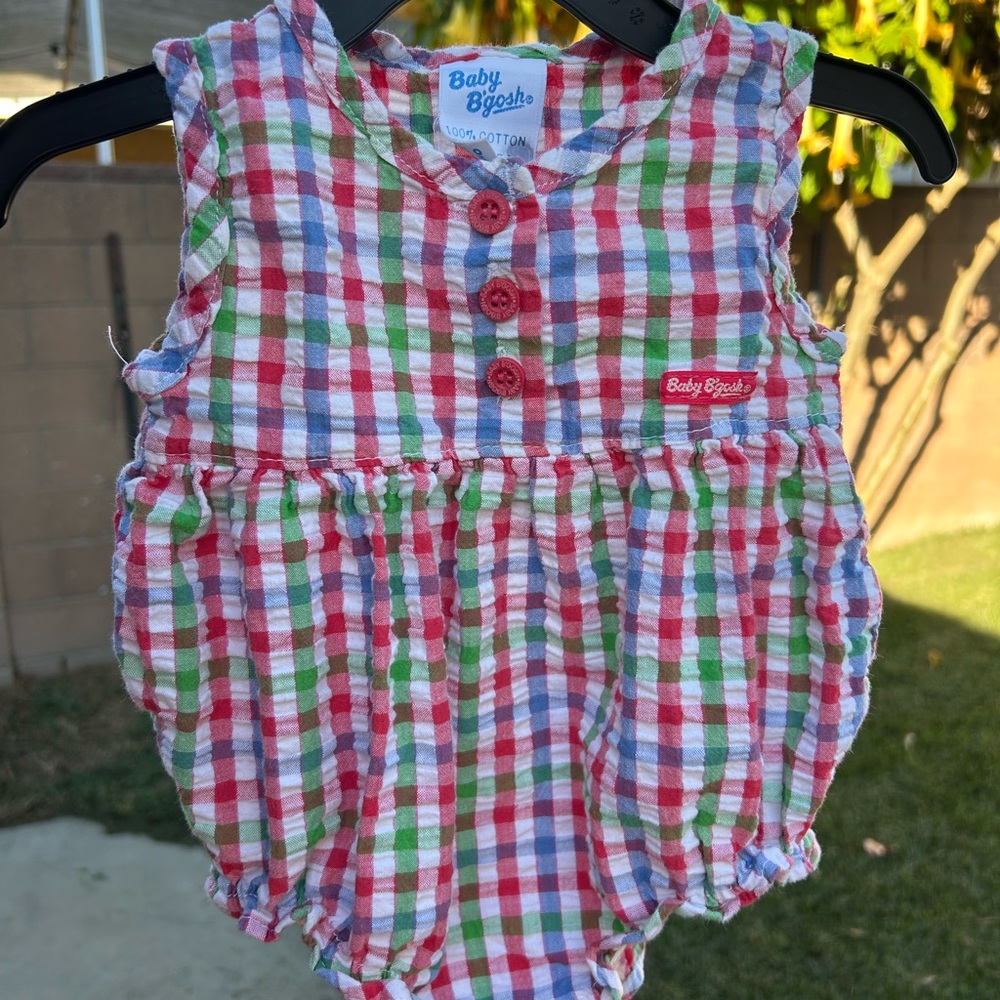 Baby Bgosh vintage Plaid Romper in Red, Blue, and Green